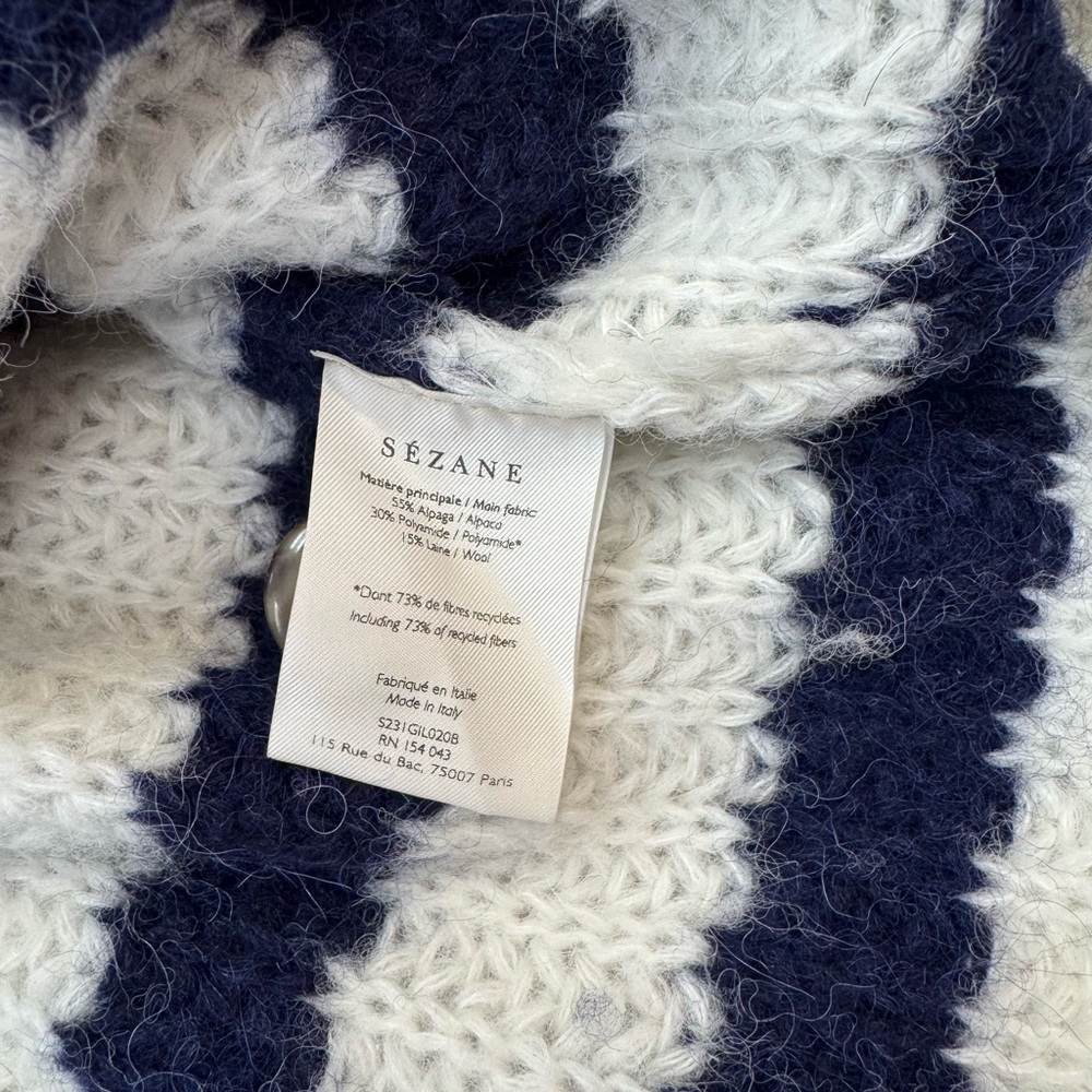 NWOT Sezane Basile Cardigan in White Navy Blue Stripe Size Large - Picture 10 of 10